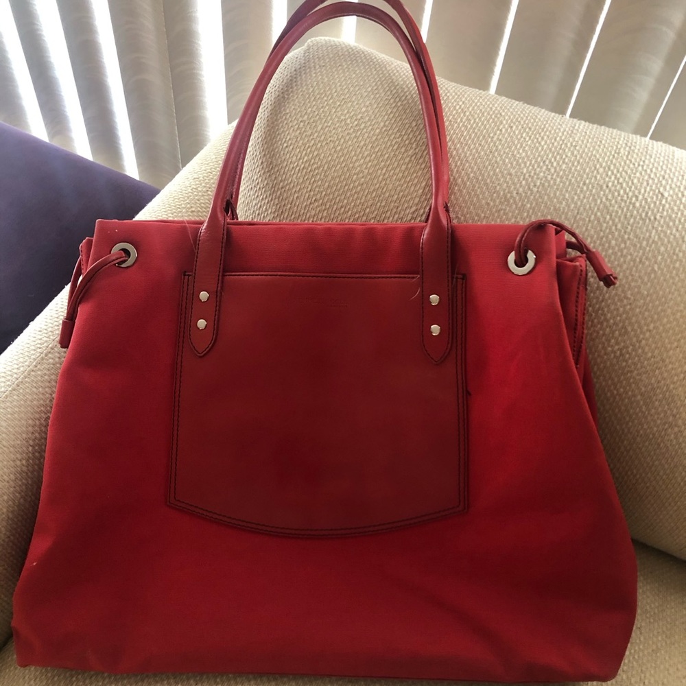 Vintage Kenneth  Cole Red Leather & Canvas Large TOTE BAG - Picture 3 of 6